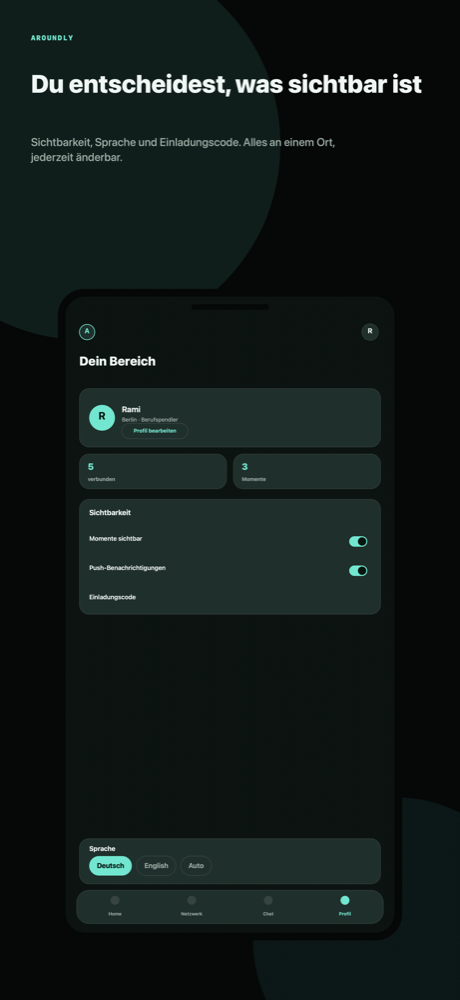 Profil-Screen mit Sichtbarkeitseinstellungen